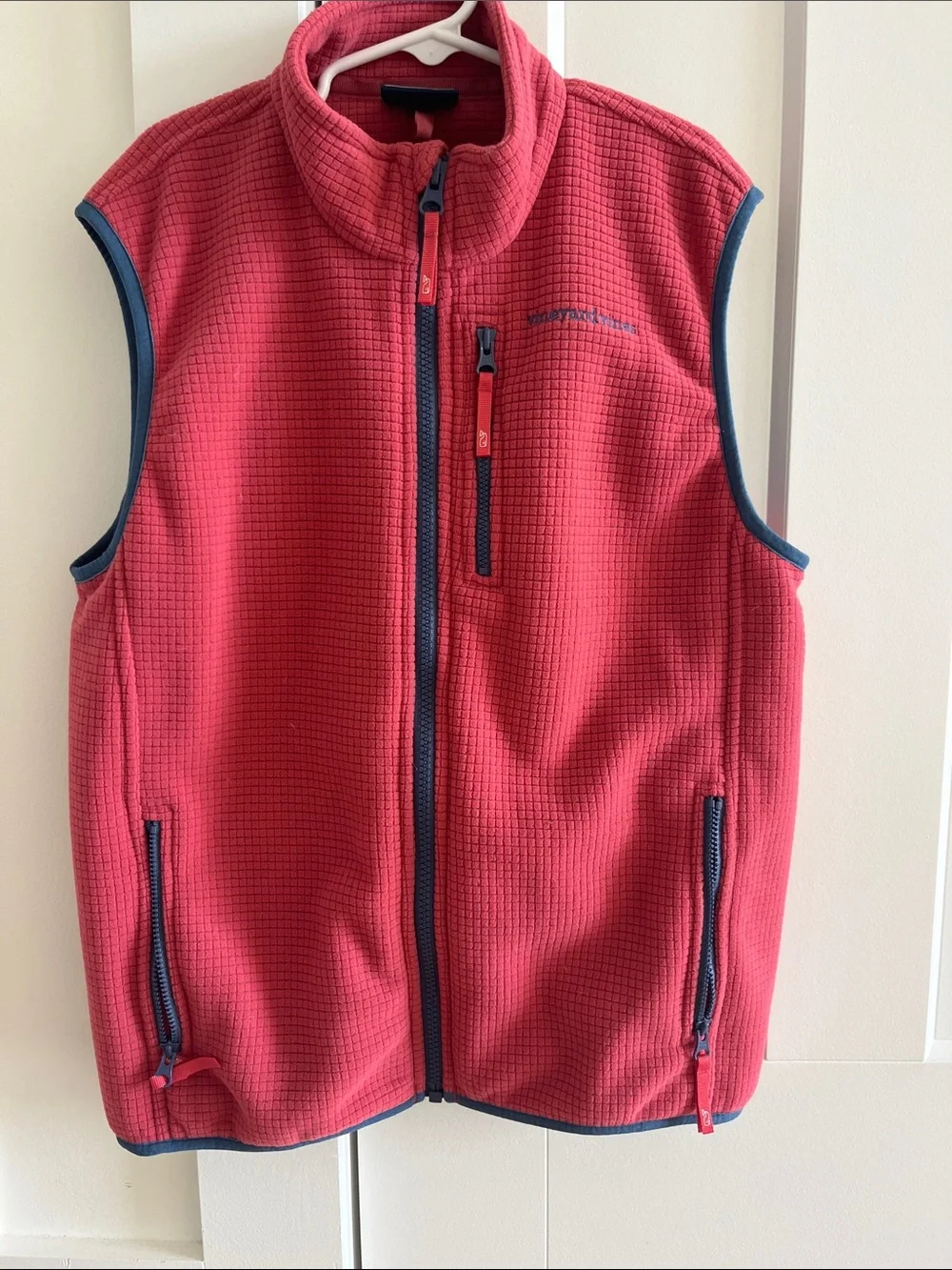 Kids Vineyard Vines Fleece Vest - Nantucket Red with Navy Trim